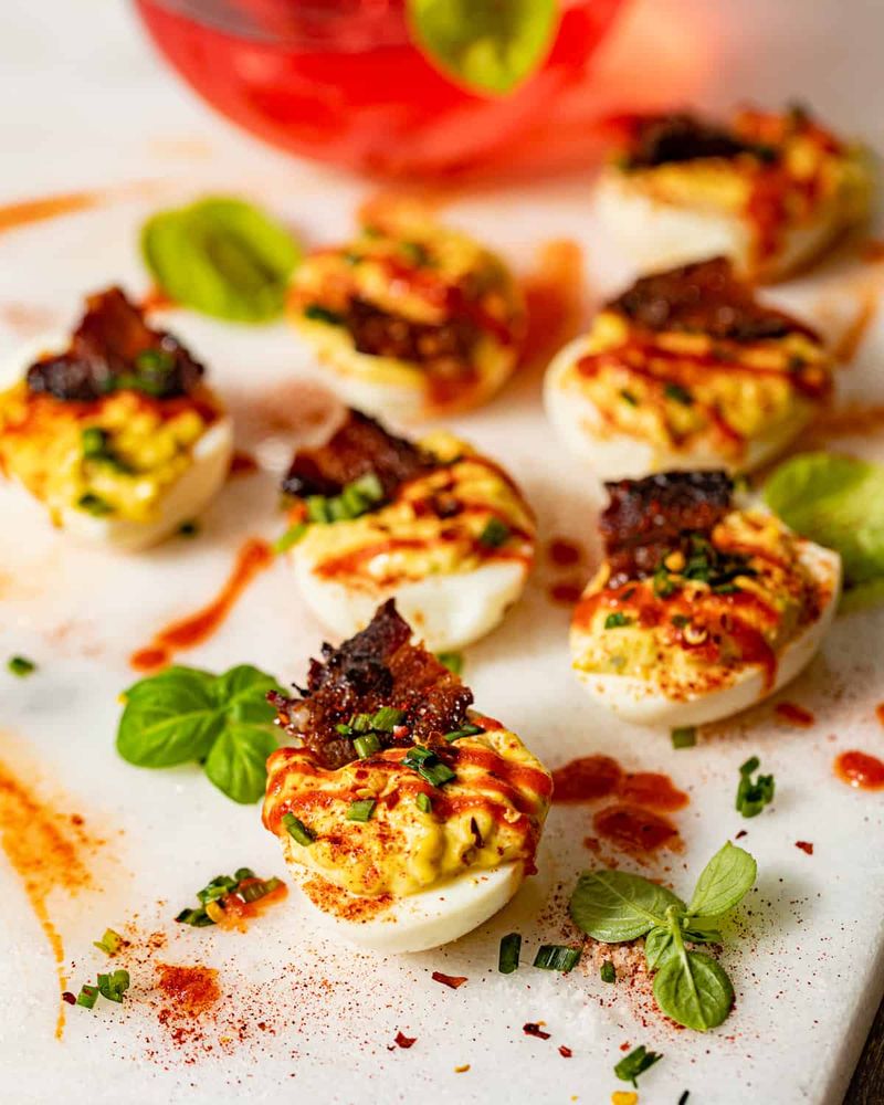Deviled Eggs With Sriracha and Crispy Bacon