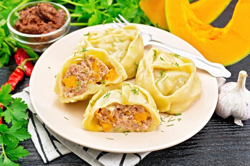 Uzbek Manti Steamed with Pumpkin