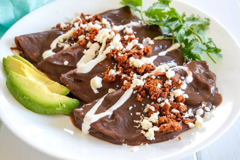 Mexico: Enfrijoladas (Bean-Sauced Tortillas)