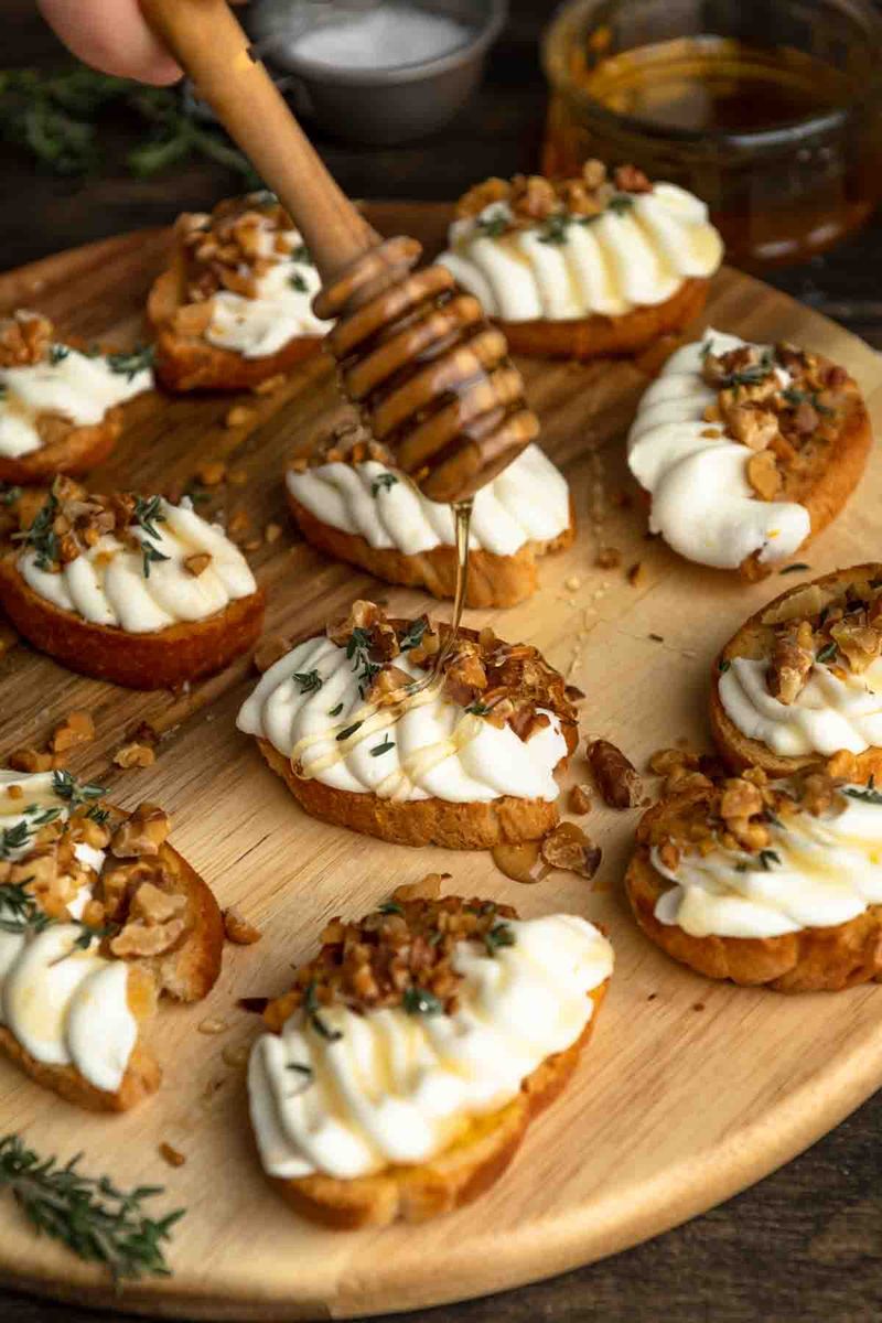 Ricotta on Crostini with Honey and Walnuts