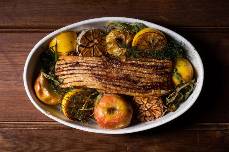 Pork Belly Slices with Apple and Fennel