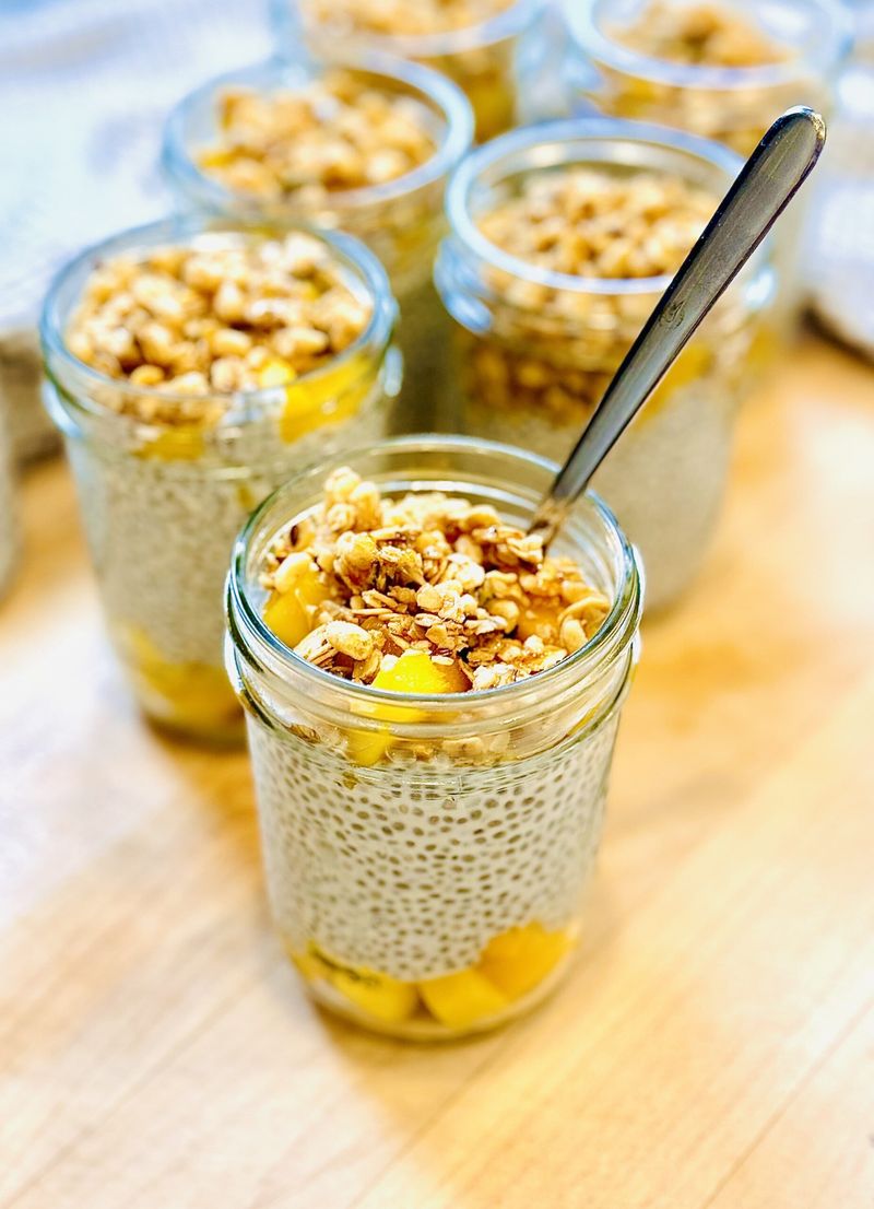 Chia Pudding Topped with Granola and Mango