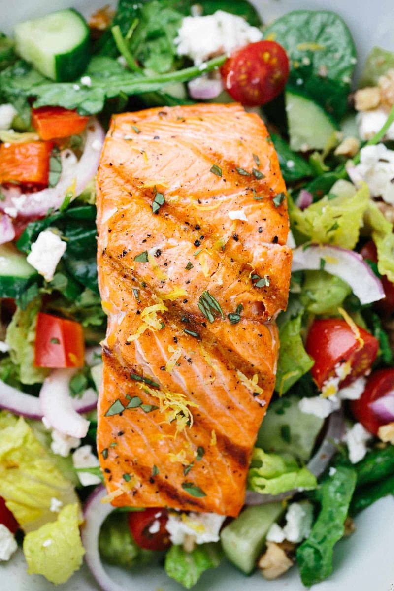 Lemon Herb Salmon Over Greens