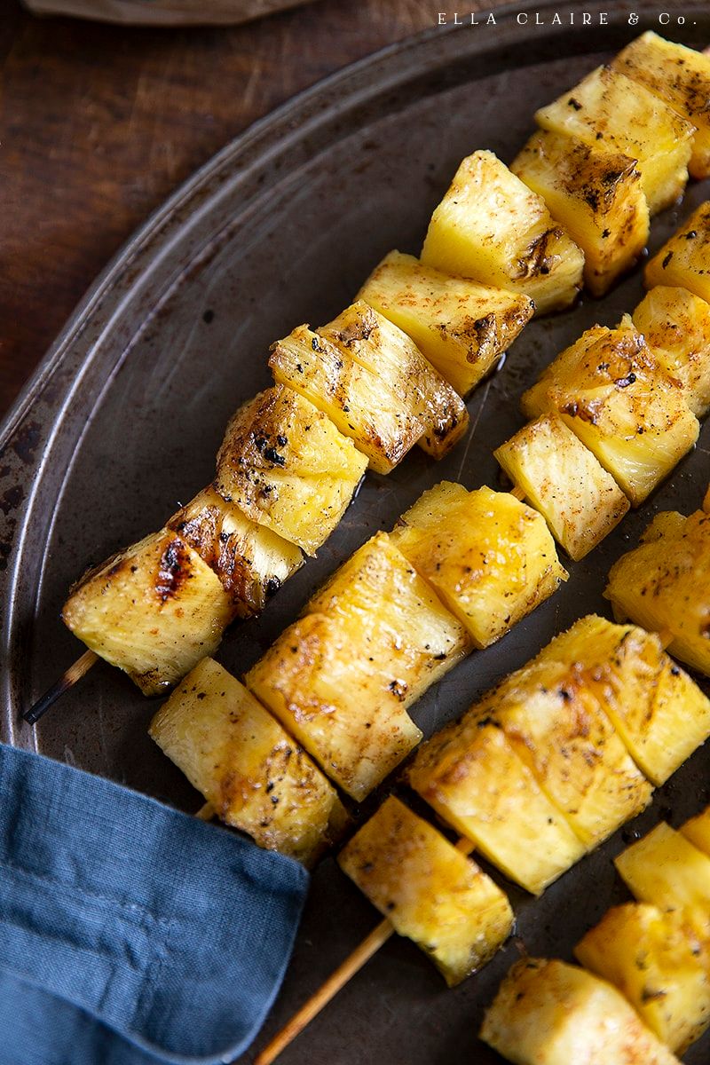 Charred Pineapple Dessert Skewers with Coconut Cream