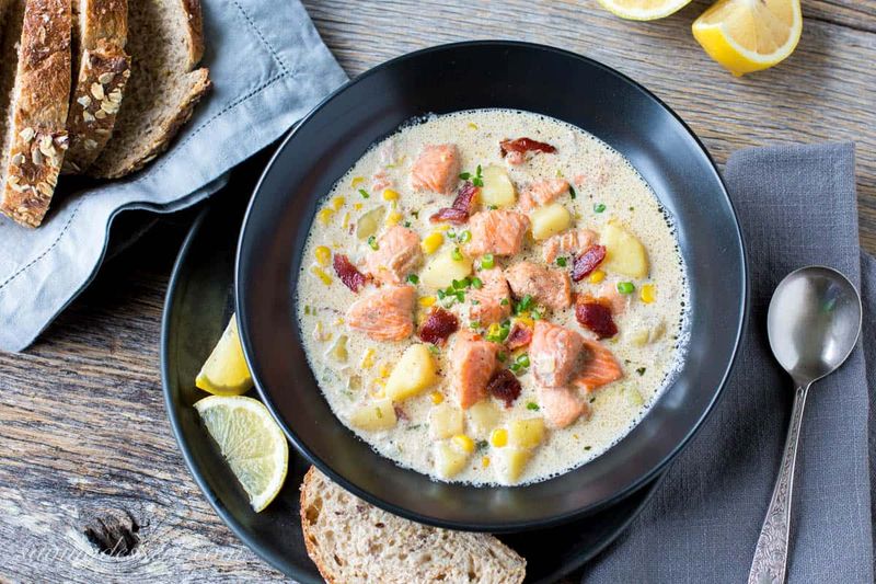 Salmon Chowder with Crusty Bread