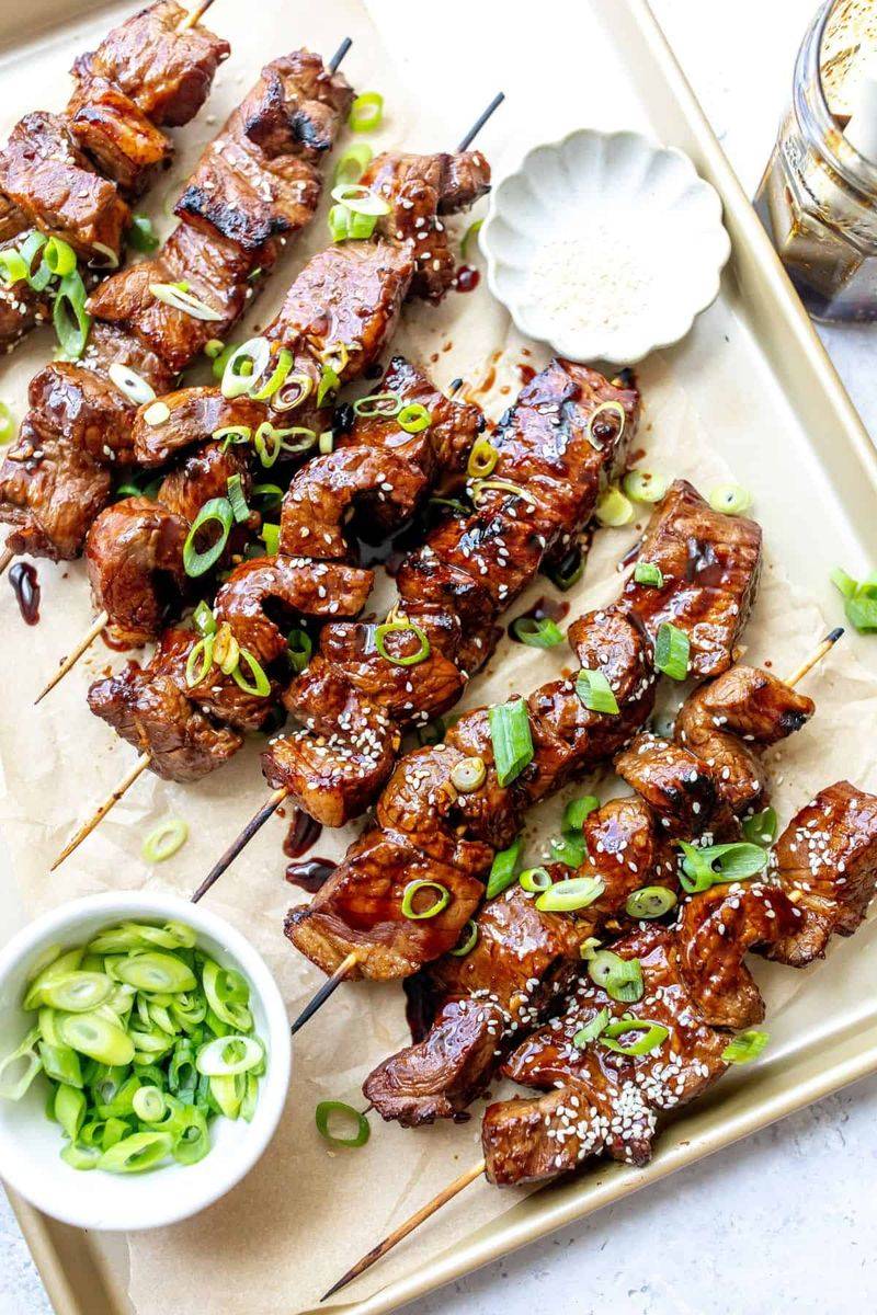 Honey Garlic Steak Bites on Skewers
