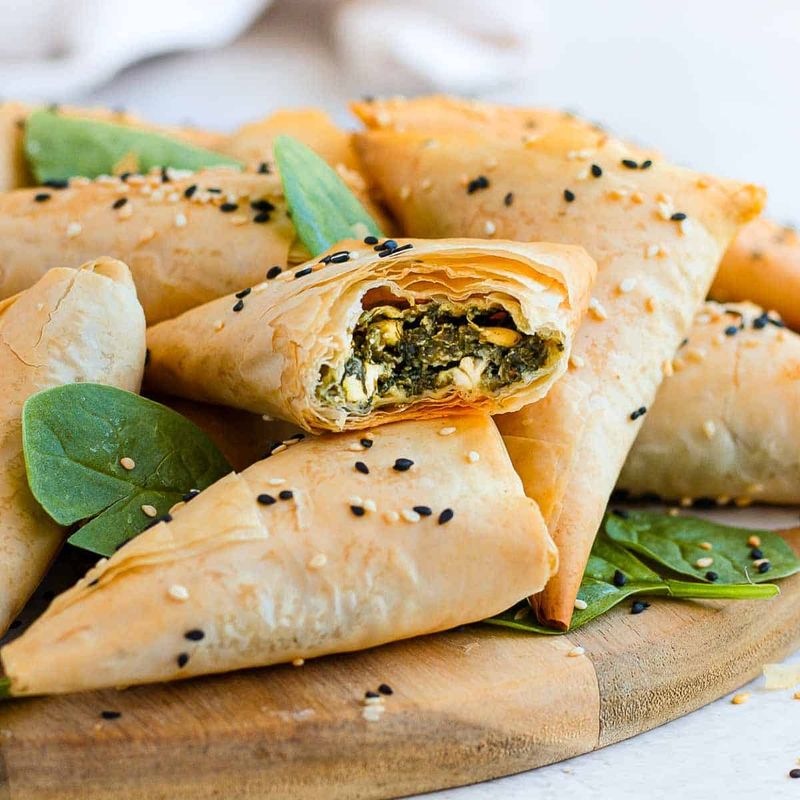 Spanakopita Bites (Greek Spinach Cheese Phyllo Triangles)