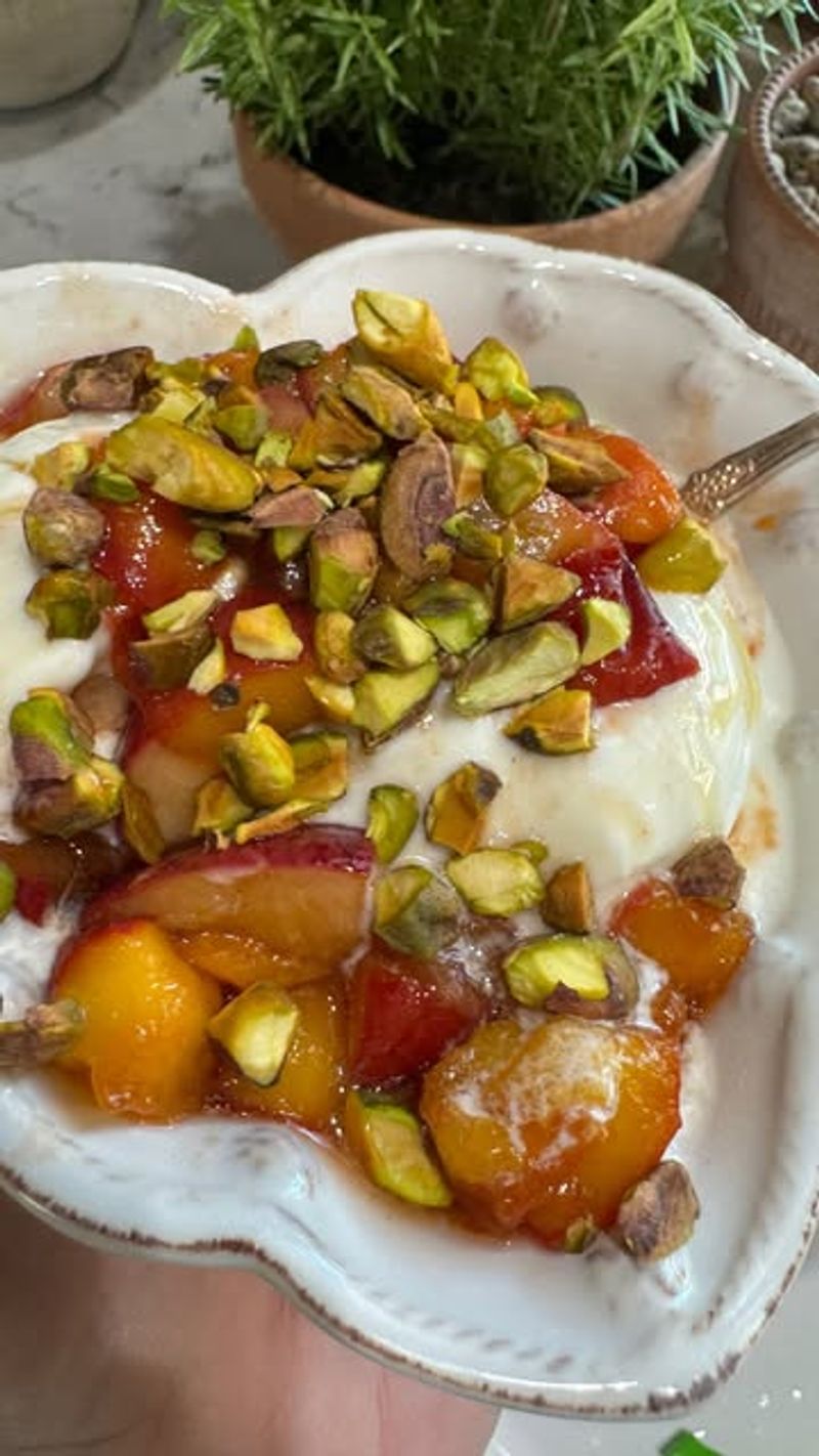 Peach, Prosciutto, and Candied Pecan Savoury Yoghurt Bowl