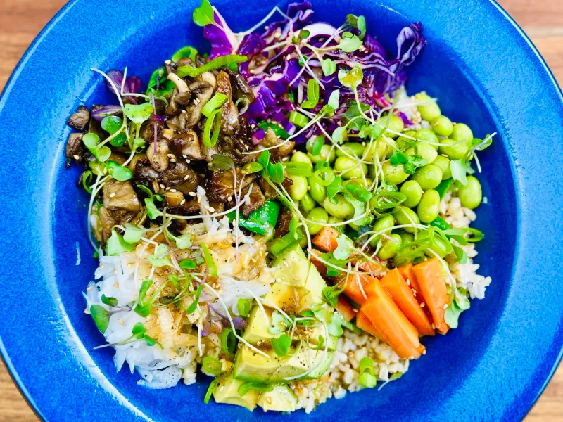 Miso-Swirled Yoghurt Bowl With Edamame and Rice Cracker
