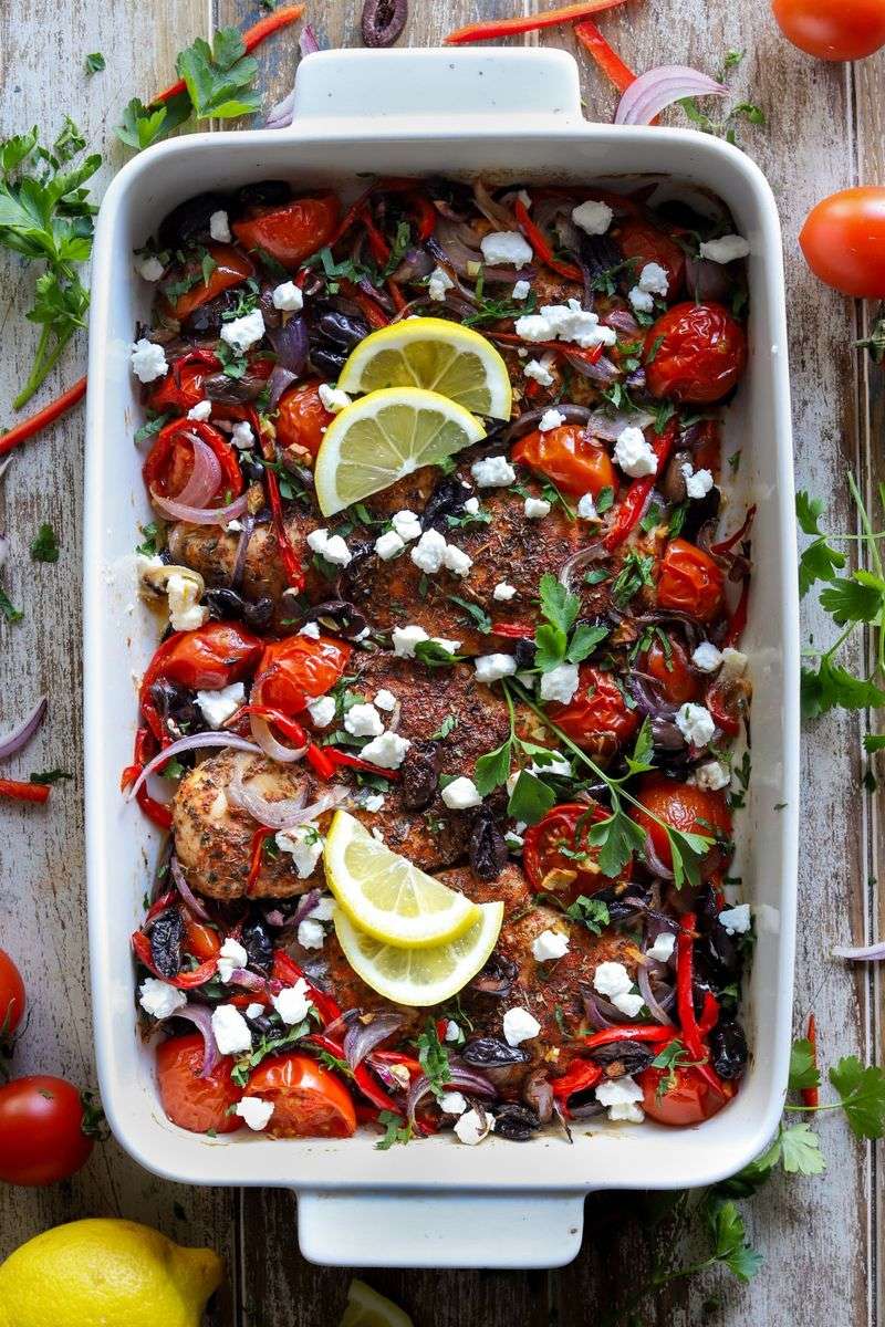 Mediterranean Chicken with Olives, Tomatoes, and Feta