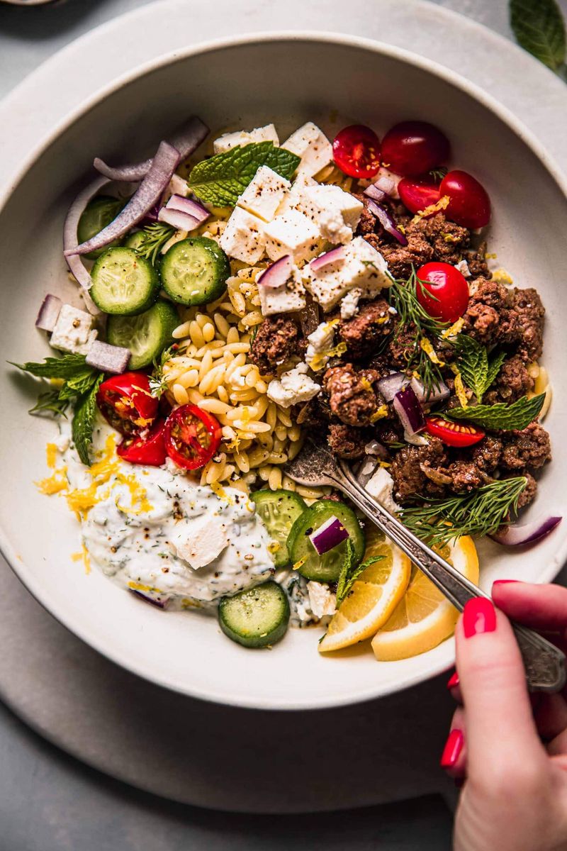 Greek Lamb and Tzatziki Rice Bowl
