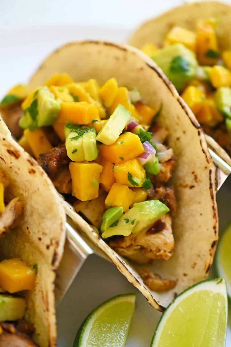 Hot Honey Chicken Tacos with Mango Salsa