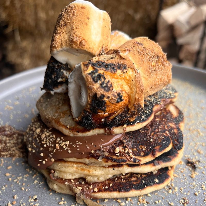 S'mores Pancakes With Toasted Marshmallow