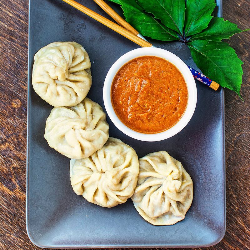 Tibetan Momos with Spicy Tomato Chutney