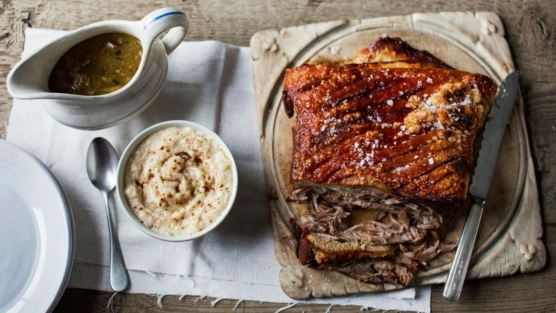Slow-Roasted British Pork Belly With Apple Sauce
