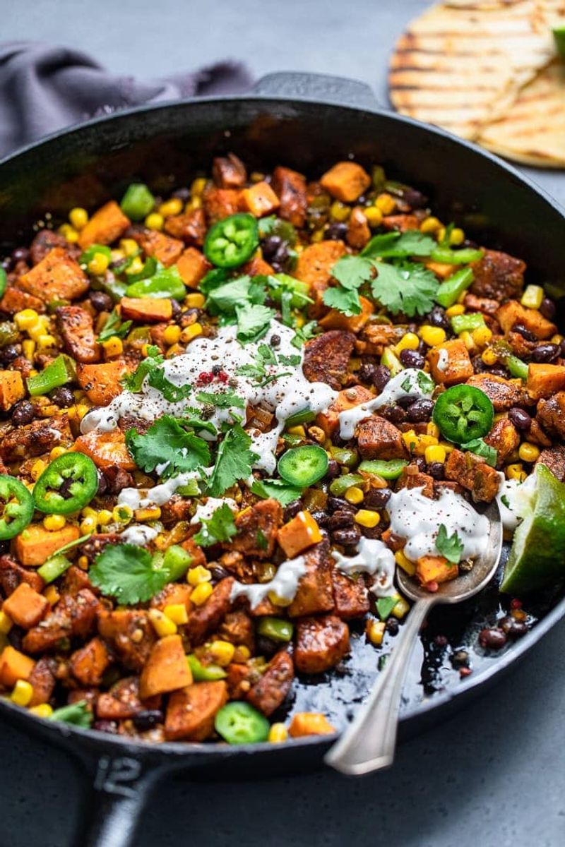 Tofu Scramble With Sweet Potato Hash