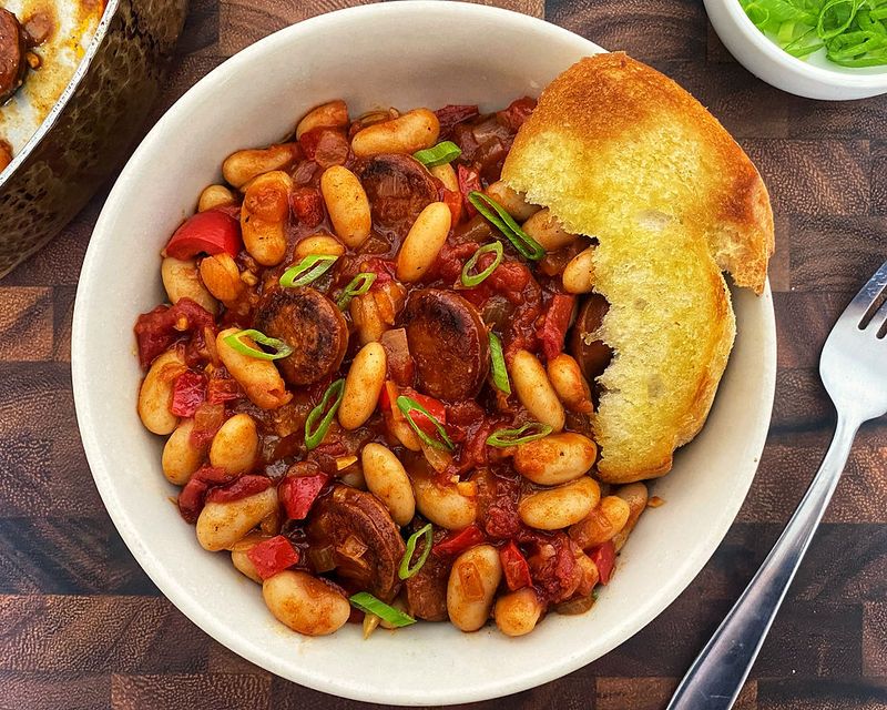 Baked Beans with Crispy Chorizo and Smoked Gouda
