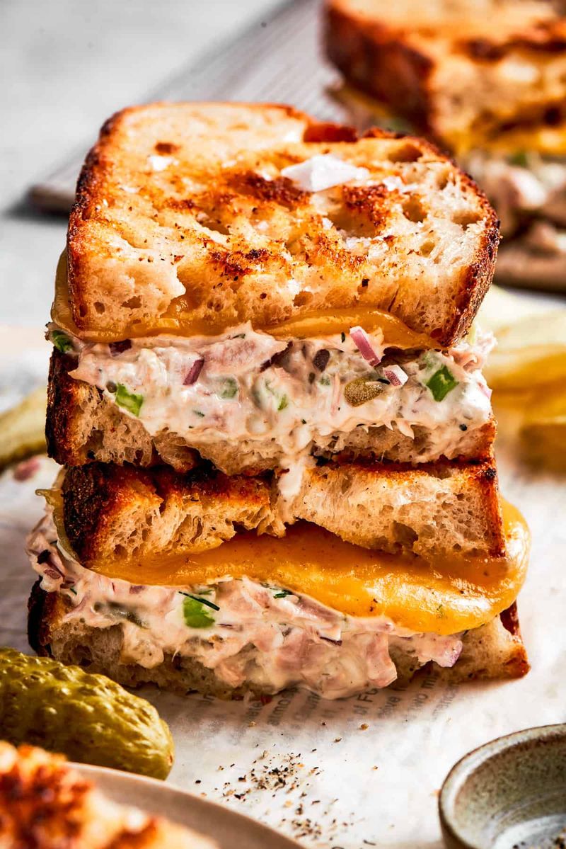 Tuna Pasta Salad Melt with Red Onion and Cheddar