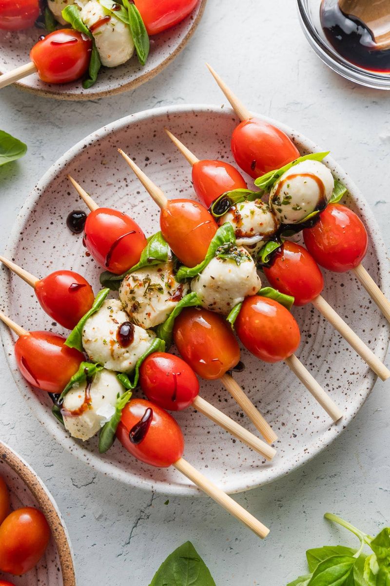 Caprese Skewers with Pesto Dip