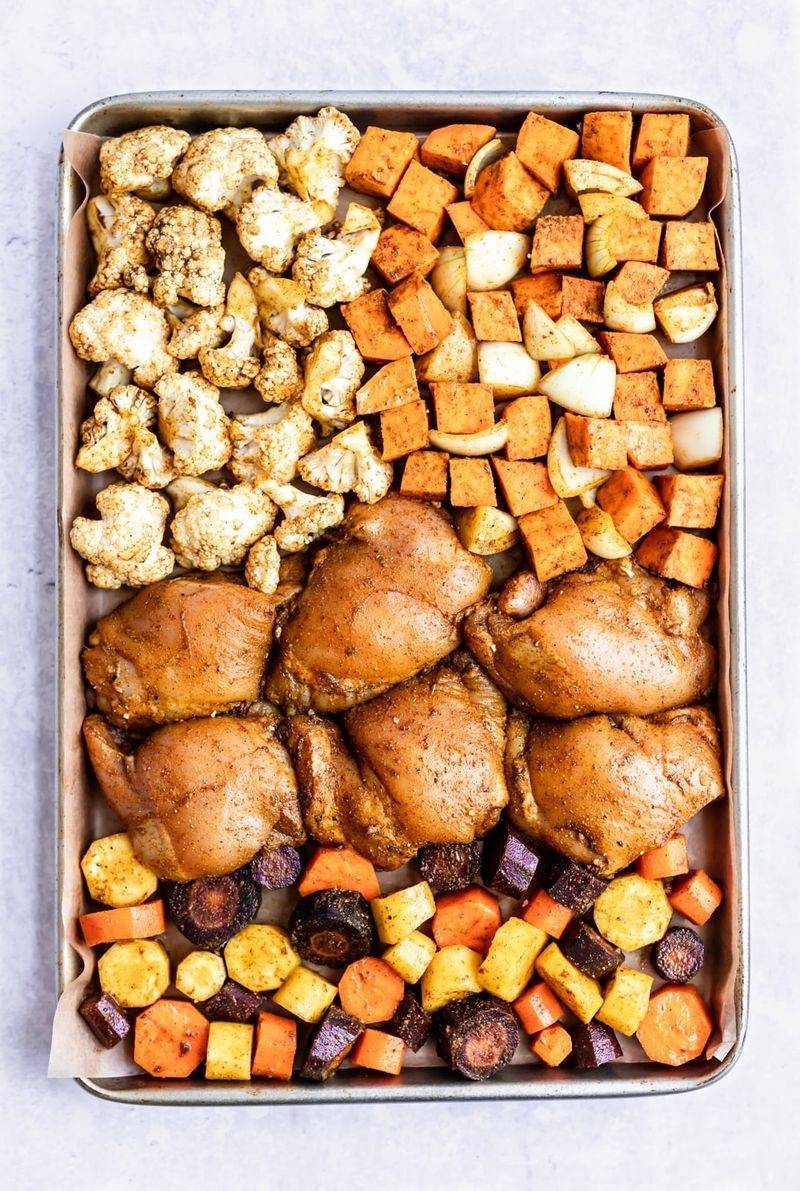 Turmeric Chicken Thighs With Sweet Potato and Chickpeas