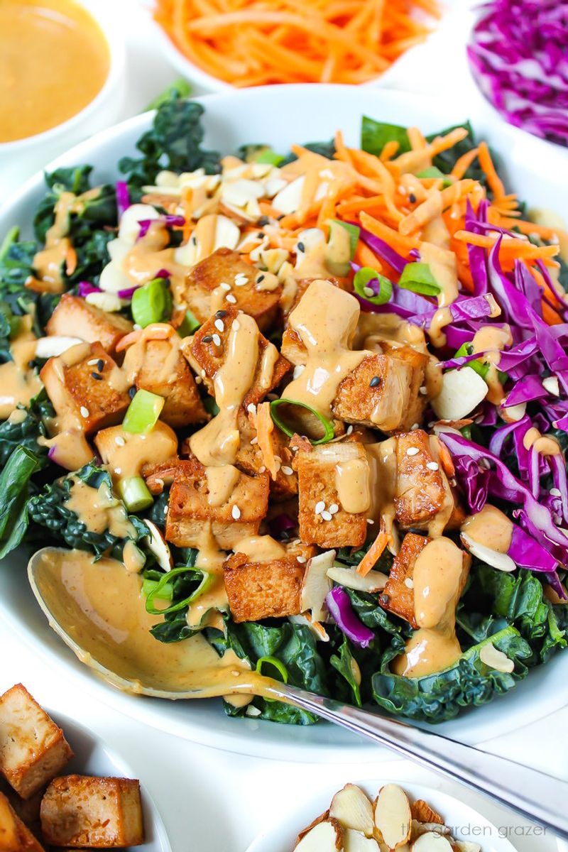 Sesame Ginger Tofu And Kale Salad