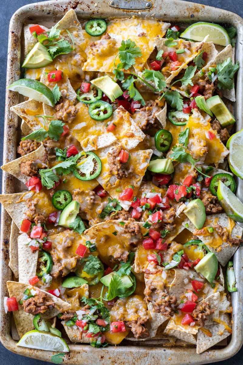 Sheet Pan Nachos Served Straight on the Pan Liner