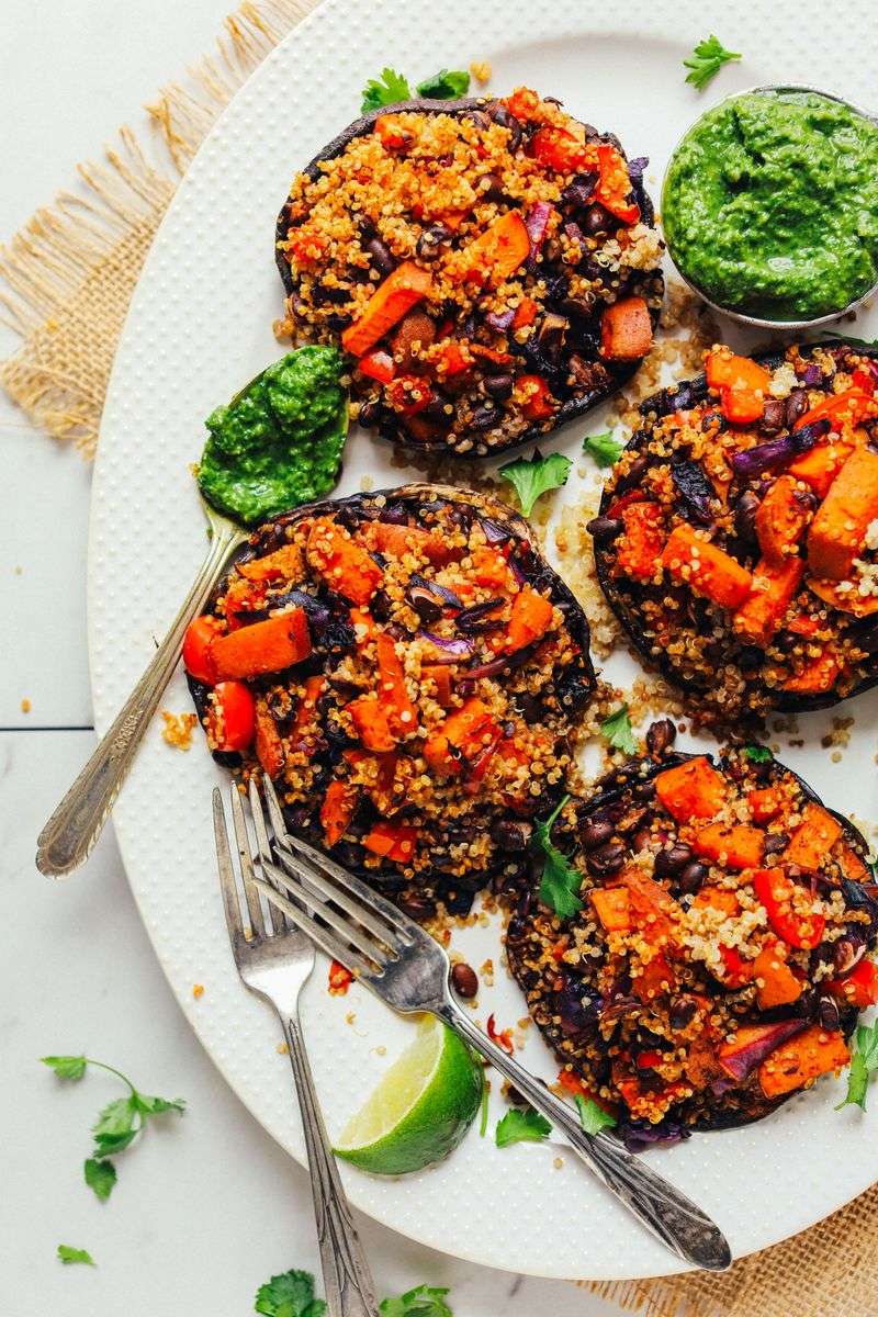 Vegetarian Quinoa and Black Bean Stuffed Mushrooms