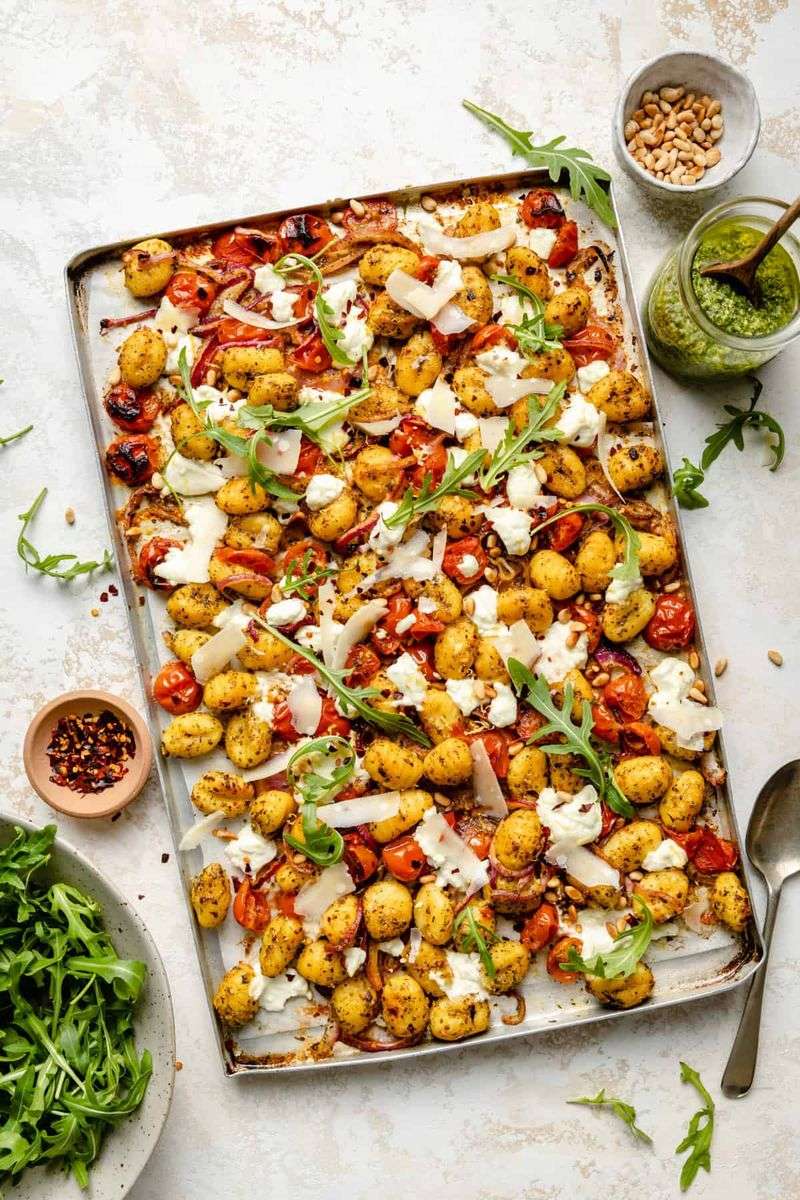 Pesto Gnocchi Bake with Cherry Tomatoes