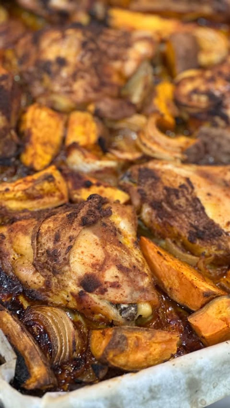 BBQ Chicken with Sweet Potato and Red Onion