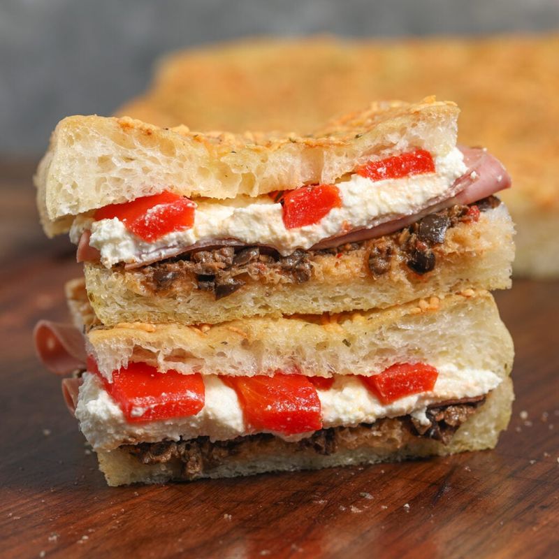 Roasted Red Pepper and Mozzarella Focaccia Sandwich