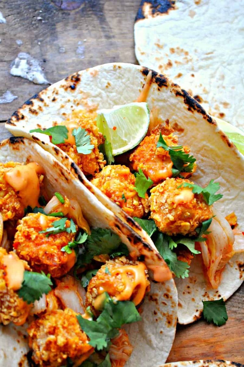Crispy Tofu and Sriracha Tacos