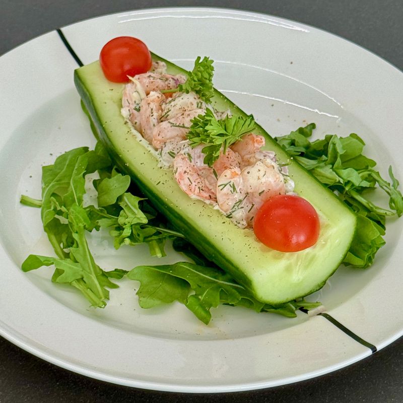 Cucumber Tzatziki Boats with Grilled Shrimp