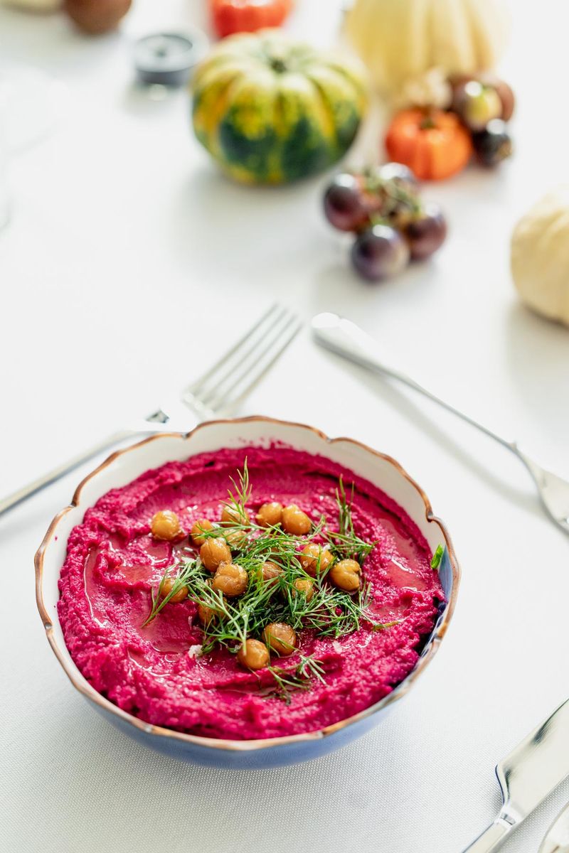 Smeared Beet Hummus on a Board