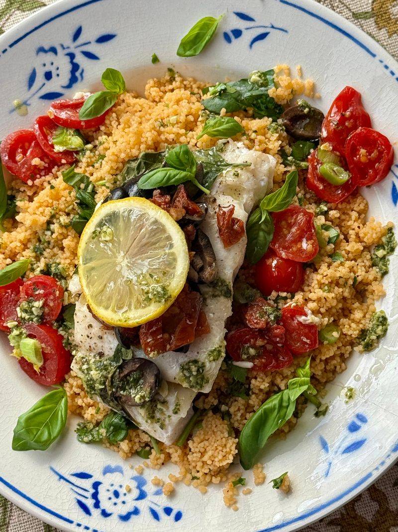 Lemon Herb Baked Flounder with Couscous