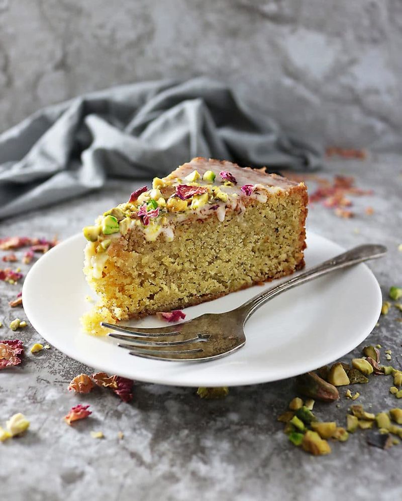 Pistachio Rose Semolina Cakes