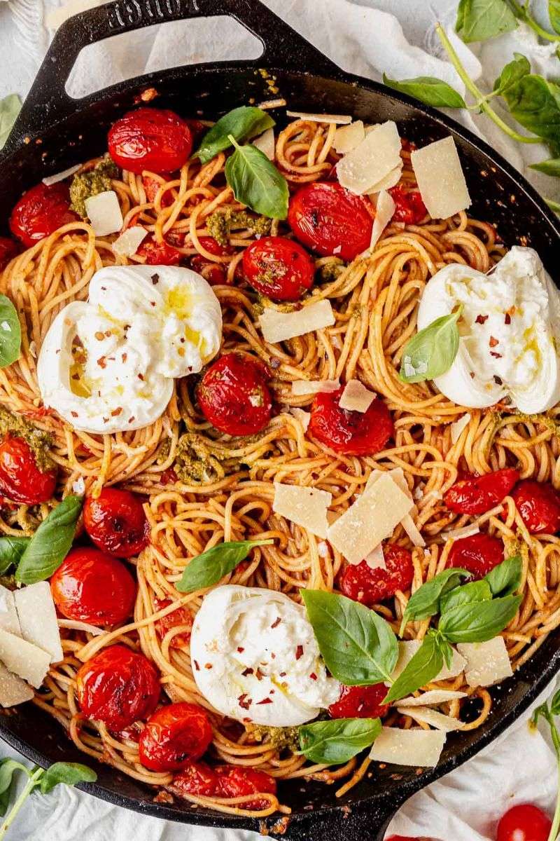 Pasta with Burst Cherry Tomatoes and Burrata