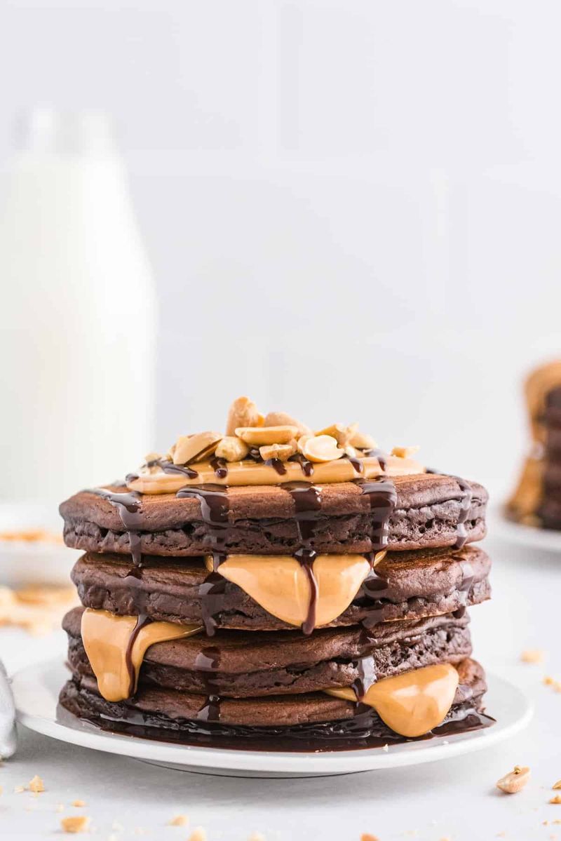 Peanut Butter Pancakes with Chocolate Syrup