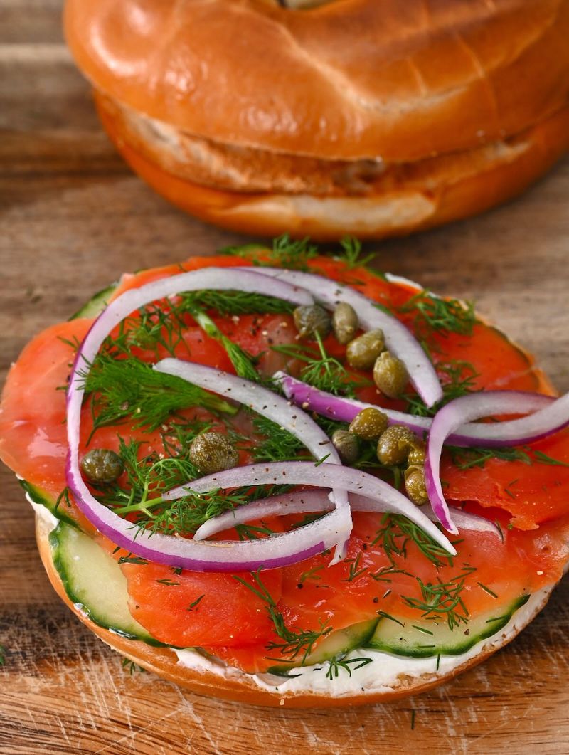 Cream Cheese and Lox with Capers and Red Onion