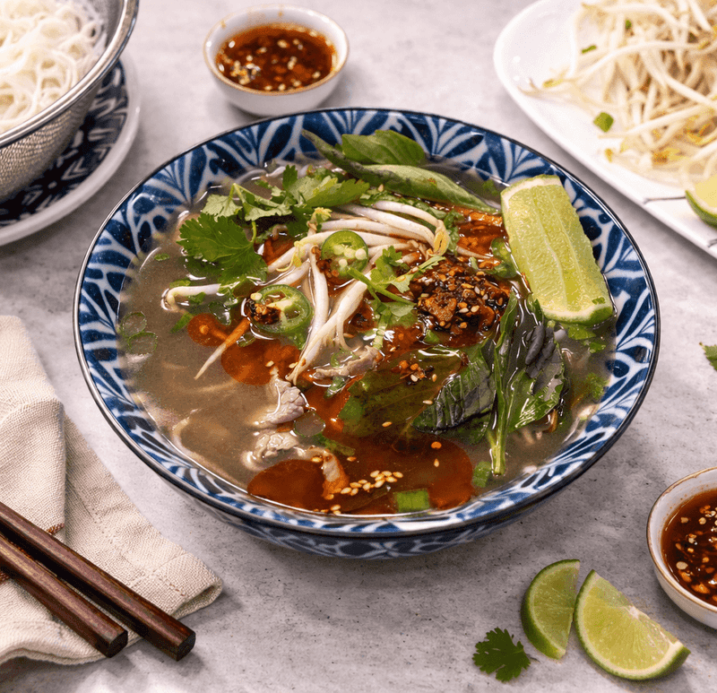 Vietnamese Pho-Inspired Broth with Rice Noodles