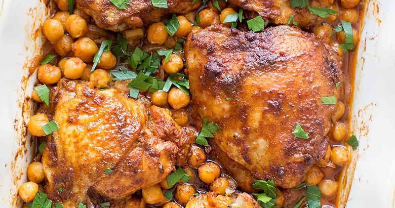 Paprika Chicken with Roasted Cauliflower and Chickpeas