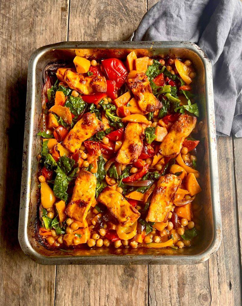 Halloumi and Sweet Potato Tray Bake