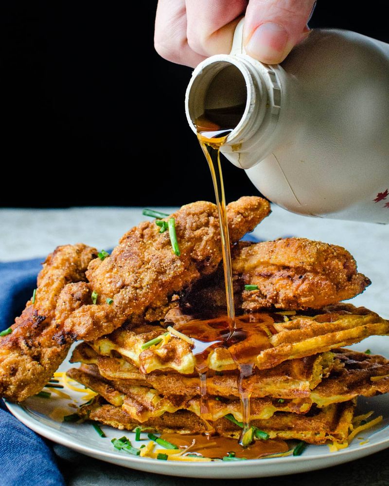 Chicken and Waffles Finished with Maple Pepper Gravy