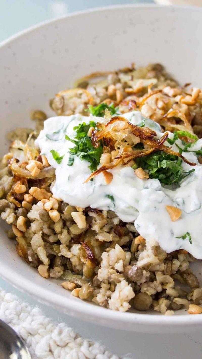 Lentil, Cumin-Spiced Onion, and Flatbread Crisp Bowl