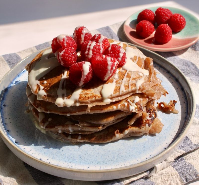 White Chocolate Raspberry Pancakes