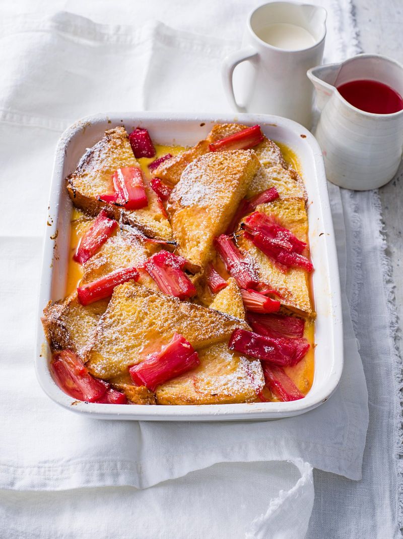 Rhubarb Custard Bread and Butter Pudding