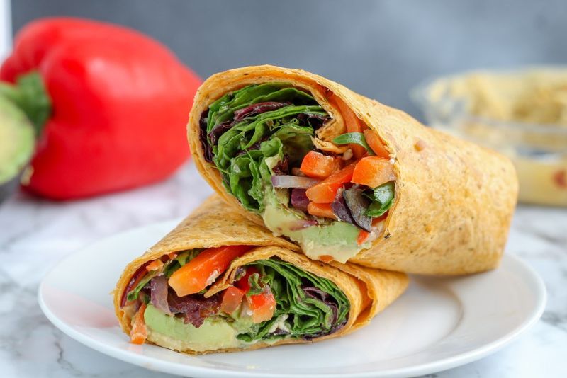 Veggie Hummus Wrap with Roasted Red Peppers
