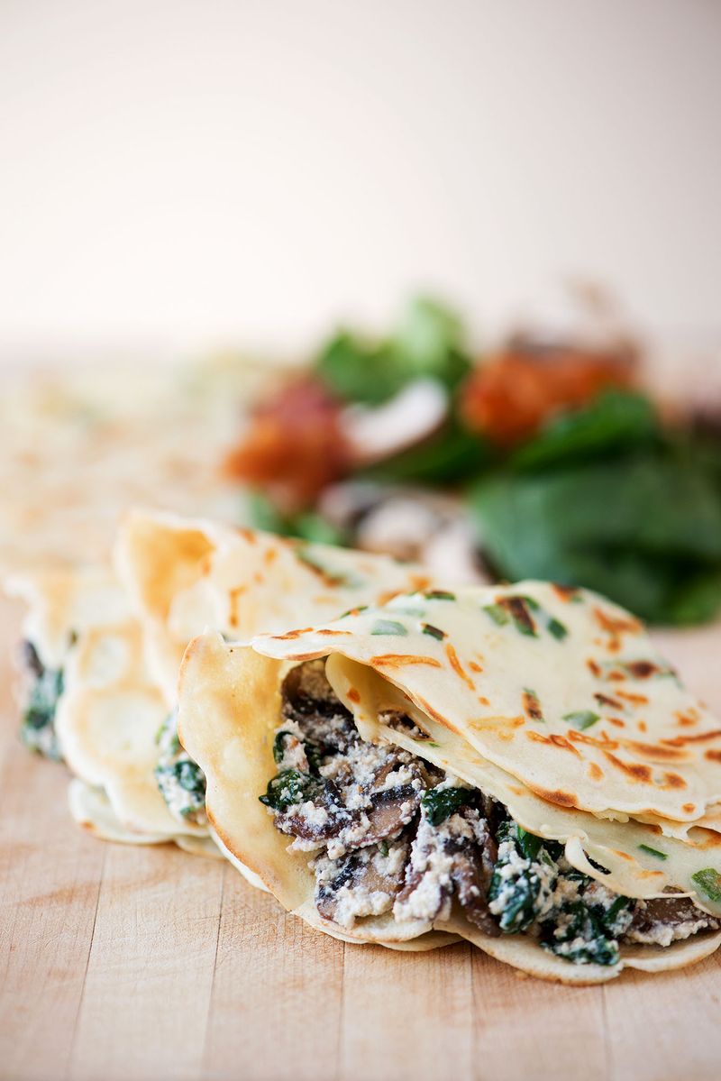Mushroom And Spinach Stuffed Crepes