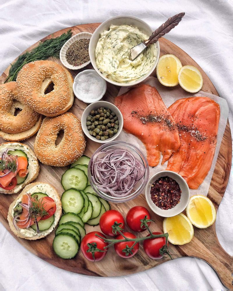 Smoked Trout Cream Cheese Bagel Board