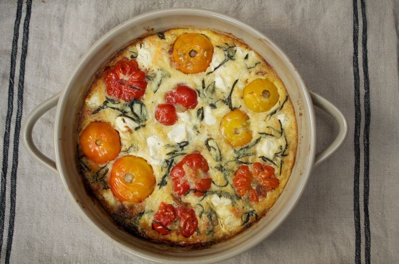 Savoury Clafoutis with Roasted Tomatoes and Goats Cheese