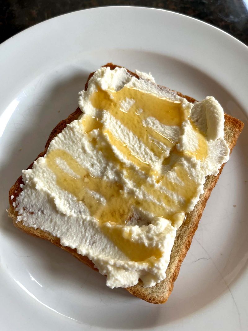 Ricotta Toast With Sliced Almonds and Honey